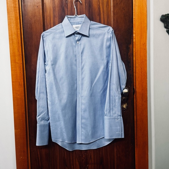 Charles Tyrwhitt Blue Dress Shirt w/ spread collar & French cuffs (15.5/34)